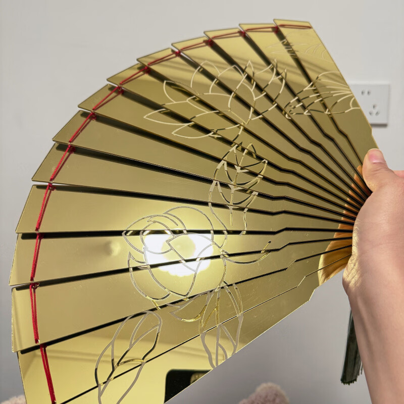 鬼灭之刃周边童磨金色亚克力折扇雕刻莲花高还原度折扇童磨cos扇 童磨扇子两把(雕刻花纹) 大号款//28cm左右