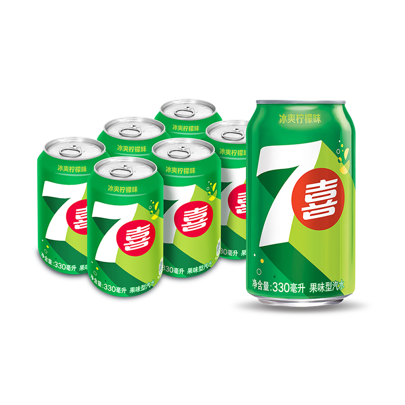 百事可乐七喜7UP 柠檬味 碳酸饮料汽水 330ml*6听胖罐