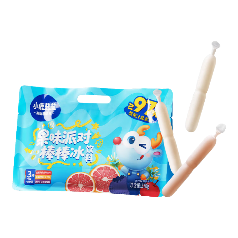 小鹿蓝蓝果汁派对棒棒冰 夏日清凉解暑 两种吃法 原果汁果味十足 【1袋超值装】果汁派对棒棒冰多口味/45g*6
