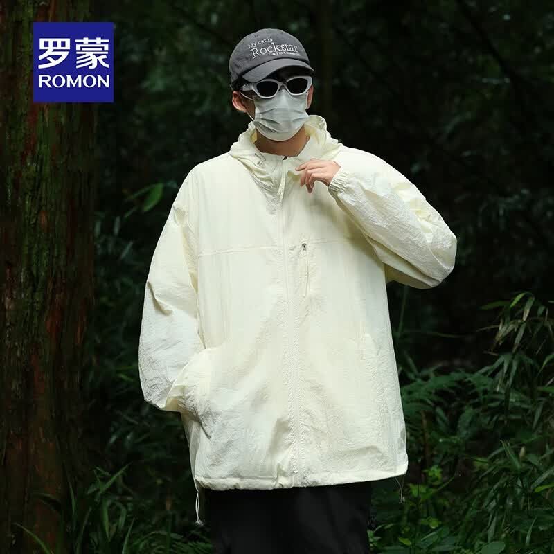 罗蒙（ROMON）UPF50+防晒衣男女同款轻薄透气排汗2026夏季新款时尚休闲防晒服 米白 M (165)