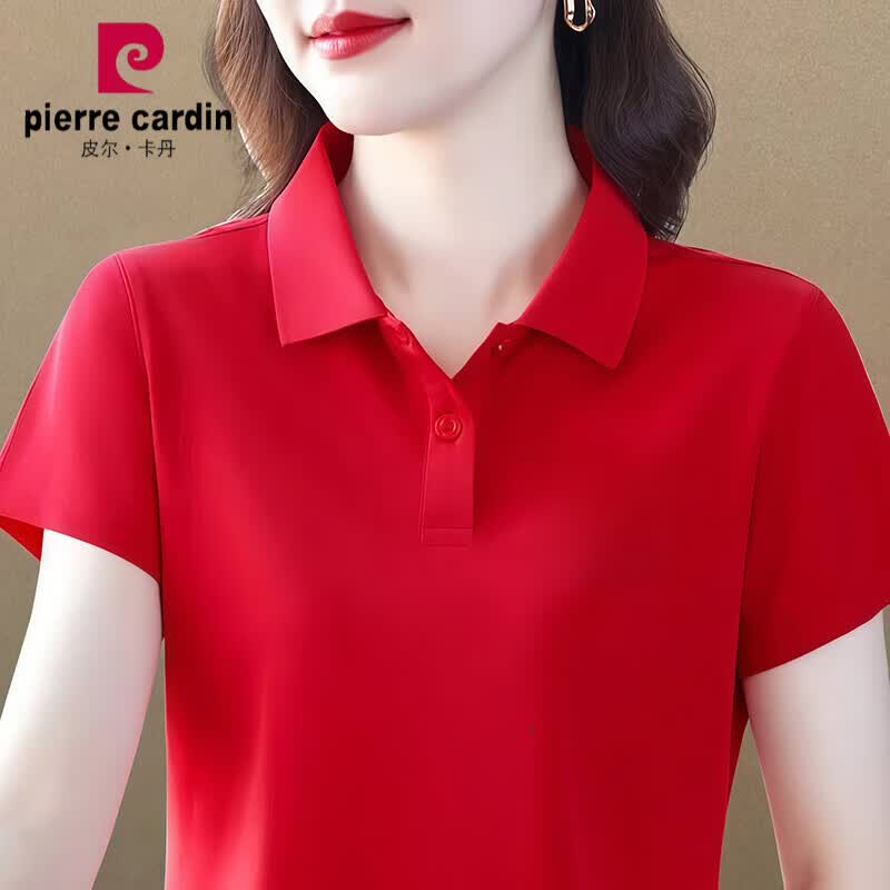 皮尔卡丹(pierre cardin)冰丝翻领短袖纯色t恤女夏季大码中年妈妈带领上衣显瘦速干polo衫 紫色 纯色 L 建议100-115斤