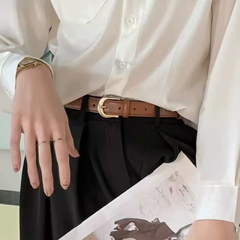 迦图鲮皮带女款女款牛仔裤2025百搭简约针扣皮带时尚新款装饰 黑色【时尚百搭款】 95cm