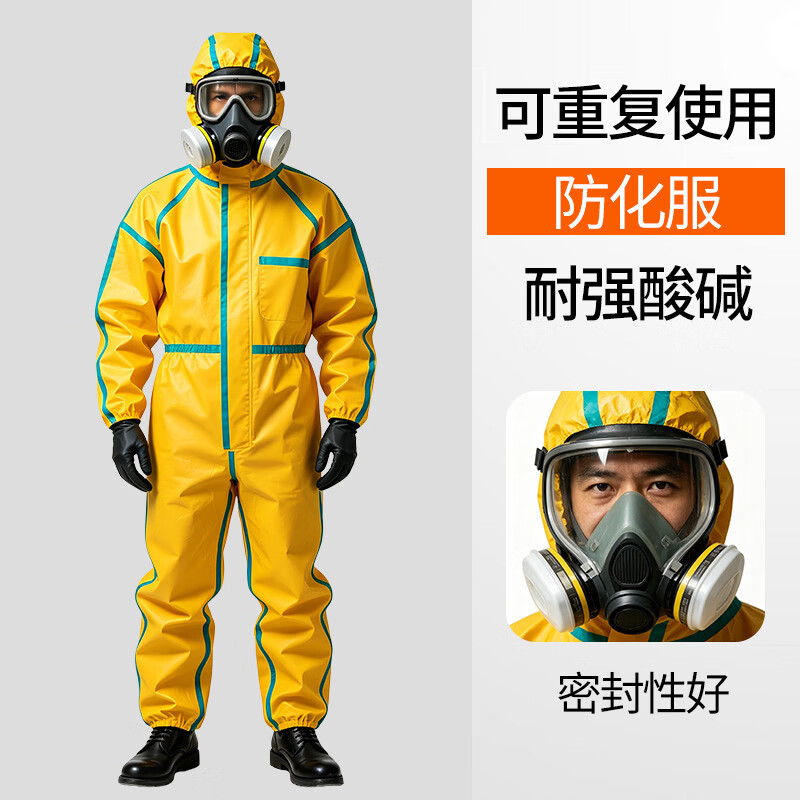甄奢菲高端防化服连体全身耐酸碱化学实验室防腐蚀工作服全封闭喷漆服 M 均码 黄色 京东折扣/优惠券