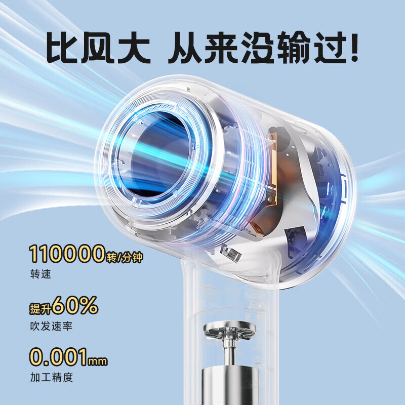 奥克斯(AUX)高速电吹风机800w低小功率学生宿舍专用家用静音负离子不伤发便携无叶中空护发大风力吹头发吹风筒 黄色【800W】高速宿舍吹风机