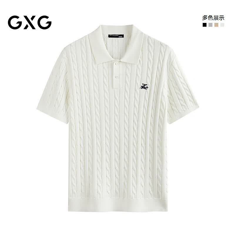 GXG男装  微廓绞花毛织短袖POLO衫短袖通勤2026新品夏季