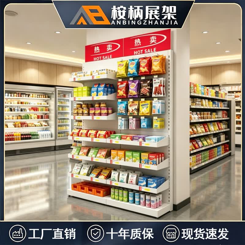 桉柄展架超市食品货架多层展示架洞洞板带挂钩置物架落地式便利店靠墙收纳 白色3层40*20*170cm【加厚碳钢】