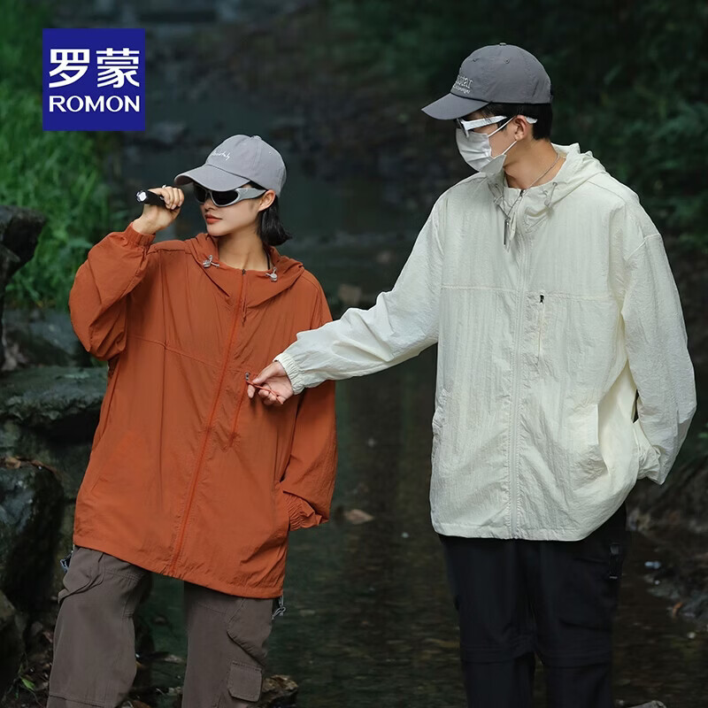 罗蒙（ROMON）UPF50+防晒衣男女同款轻薄透气排汗2026夏季新款时尚休闲防晒服 米白 M (165)
