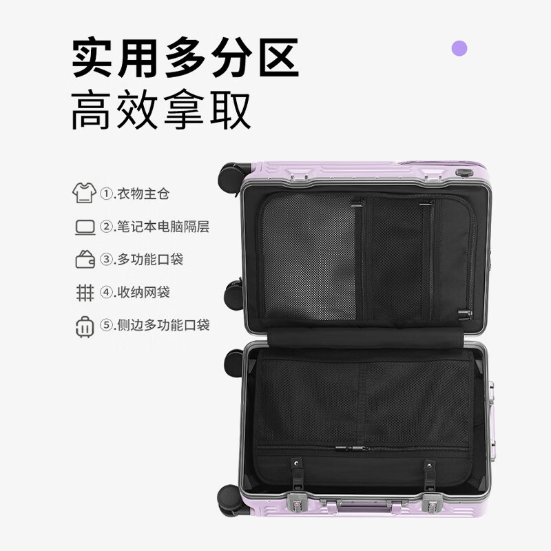 Walker Shop品牌2026新款拉杆箱前置开口高颜值行李箱多功能可登机密码旅行箱 紫色 20英寸 【可登机 | 顺丰快递】
