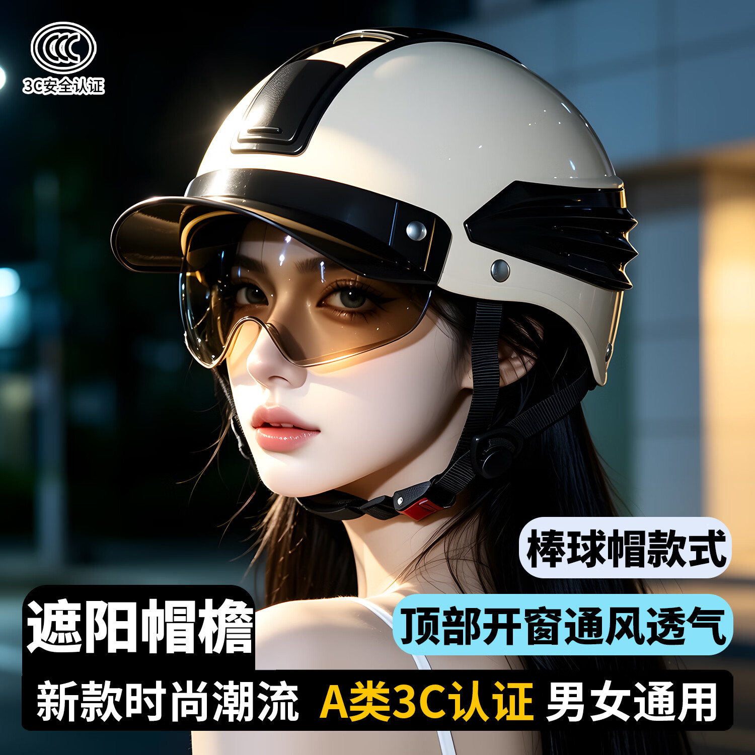 君豪龙（JUNHAOLONG）头盔3c认证电动车男女夏季士摩托车专用机车安全半盔电瓶车防晒帽防雨骑行骑手复古帽檐防摔防雾 创新时尚旗舰款【卡其】 52-62厘米【均码】