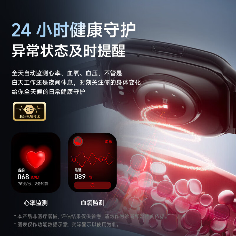 卡普伦【高精准度】一键微体检无创血糖血压血脂尿酸监测血液成份心电睡眠蓝牙通话送父母超薄健康手表 经典黑 升级版
