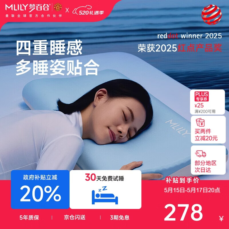 梦百合（MLILY）成人记忆棉枕头枕芯单人护颈椎枕学生宿舍深睡枕pro520礼盒装