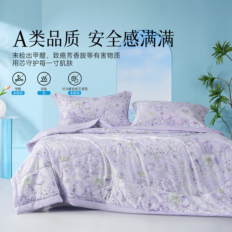 百丽丝水星集团出品被子空调被 夏凉被A类可水洗茶氨酸抗菌夏季被芯 大豆柔丝纤维被-紫 150cm×200cm