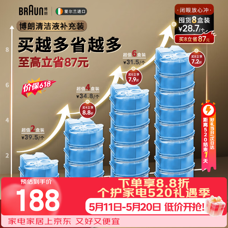 博朗【520礼物618价保】【官方正品】剃须刀配件CCR8清洁液8盒装（清洁中心通用）杀菌清洁