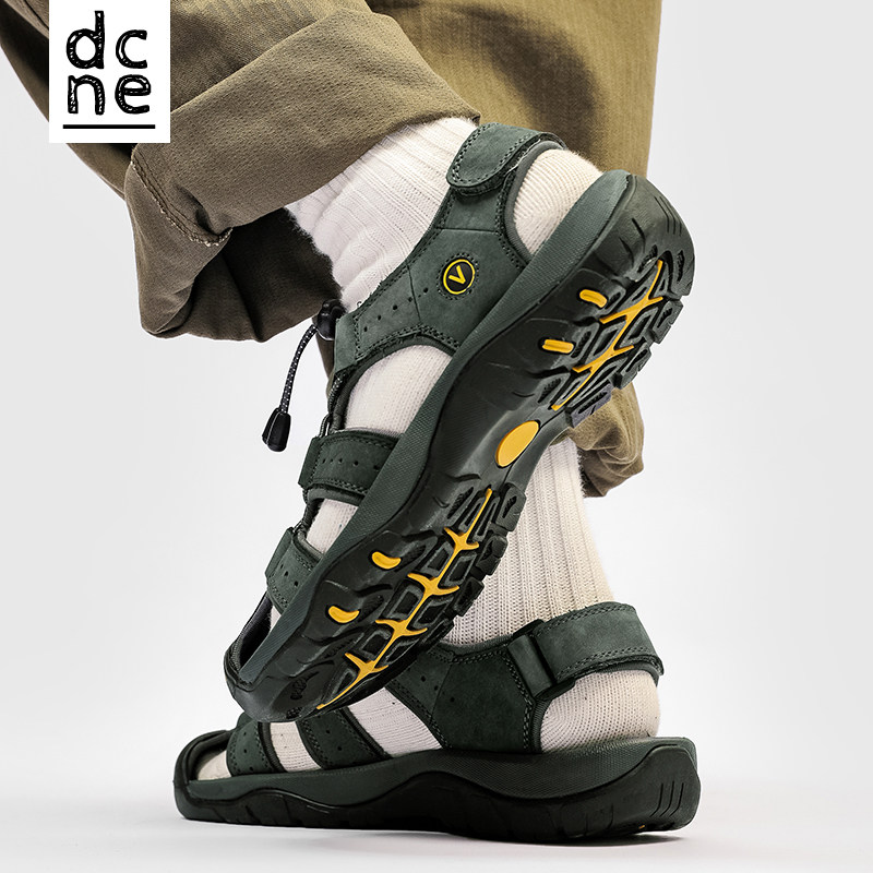 DCNE【新品】夏季凉鞋男款户外溯溪涉水鞋复古包头沙滩软底洞洞凉拖鞋 米白色 41