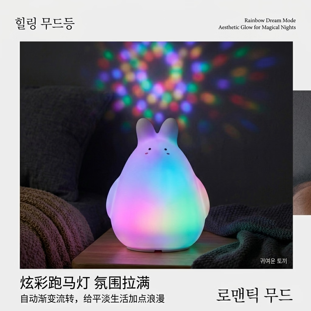 极地物种兔子硅胶拍拍灯七彩氛围小夜灯卧室伴睡灯充电解压神器送闺蜜礼物 大白兔硅胶拍拍灯