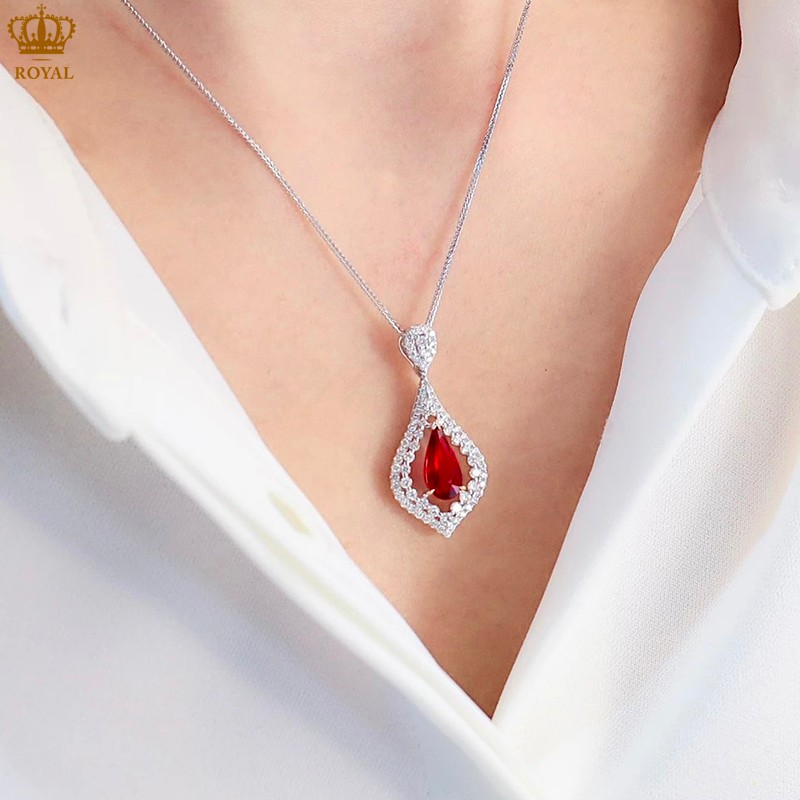 01克拉水滴形吊坠钻石18k金鸽血红色送人女朋友老婆 1克拉红宝石项链