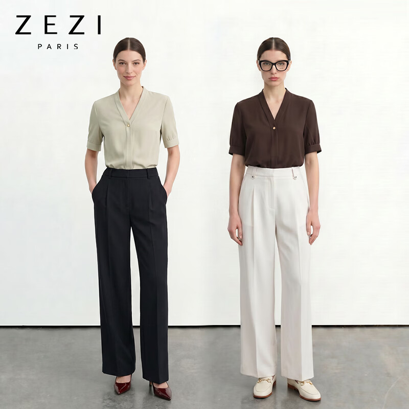 ZEZIV领醋酸衬衫短袖单排暗扣女时尚衬衣气质休闲通勤衬衫2026夏新款 雅银灰 M （100-110斤）