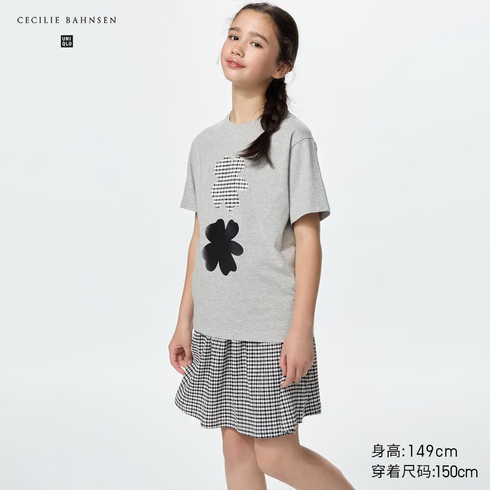 优衣库童装女童印花T恤合作款488977 03 灰色 160
