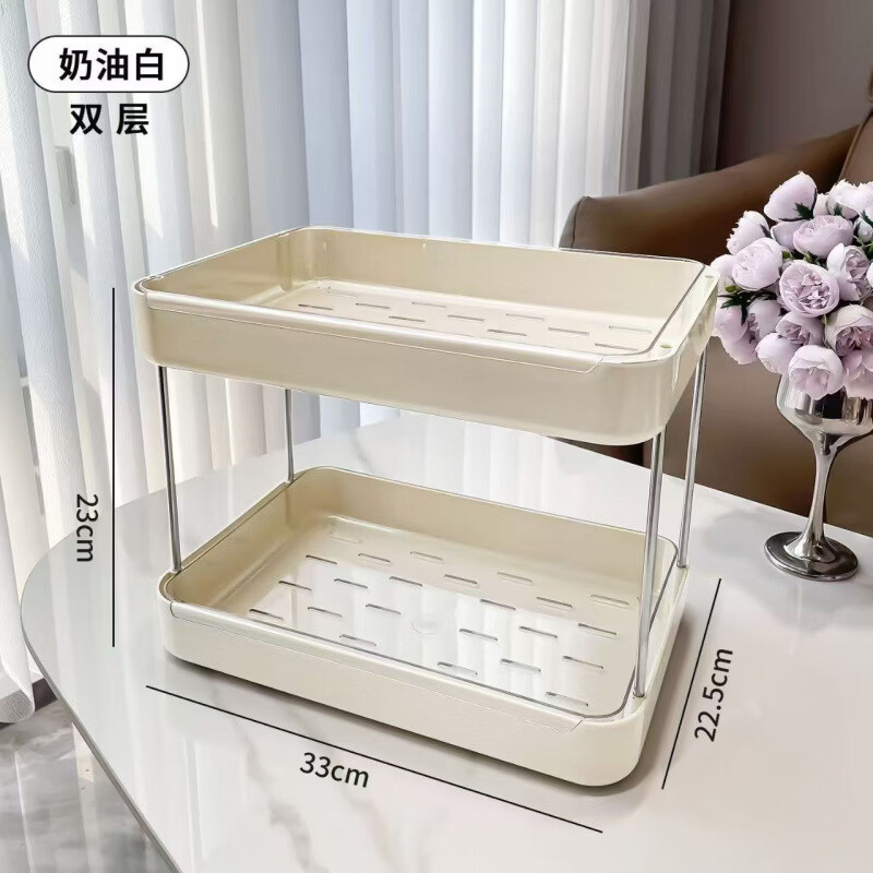 橱明星多功能沥水杯架松弛感家居茶杯收纳架加高双层桌面置物架 奶油白-双层无字母款