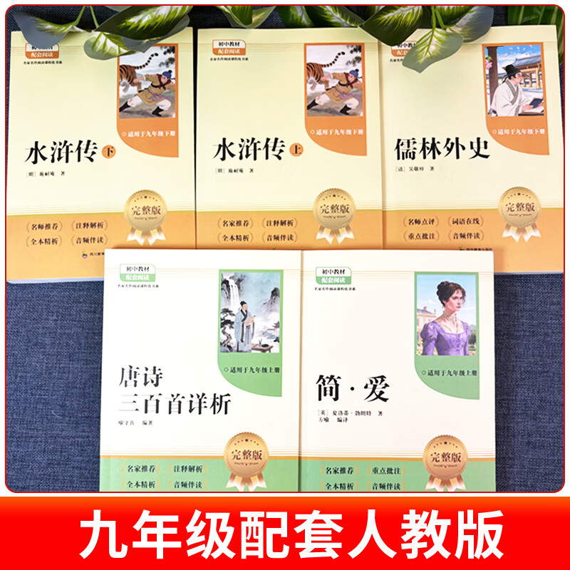 【2026新版教材配套阅读】九年级上册唐诗三百首 简爱九年级下册儒林外史水浒传必读学生阅读完整版 初三初中生课外阅读书籍适用于人教版教材配套阅读课外书正版适用于人民教育出版社教材配套阅读 全本名著 【