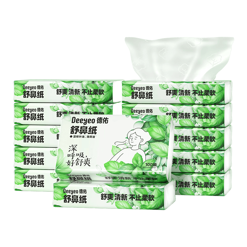 德佑【热巴同款舒鼻纸】清凉乳霜纸护鼻薄荷油清爽醒鼻提神100抽*12包