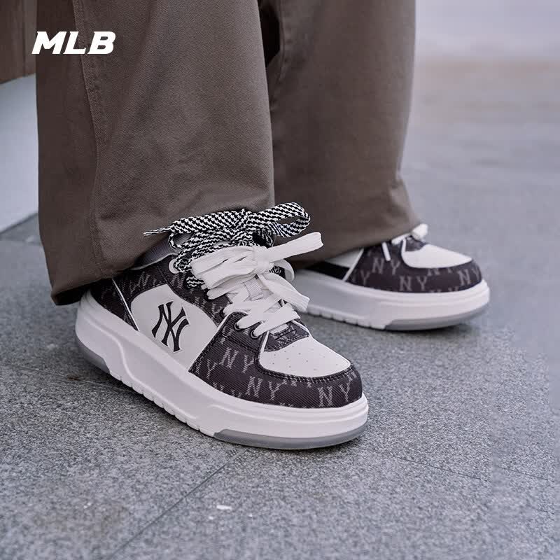 MLB汪苏泷同款韩系时尚复古老花厚底增高学长鞋春夏男女休闲运动板鞋 纽约洋基队/黑色 42 (日常42码拍)