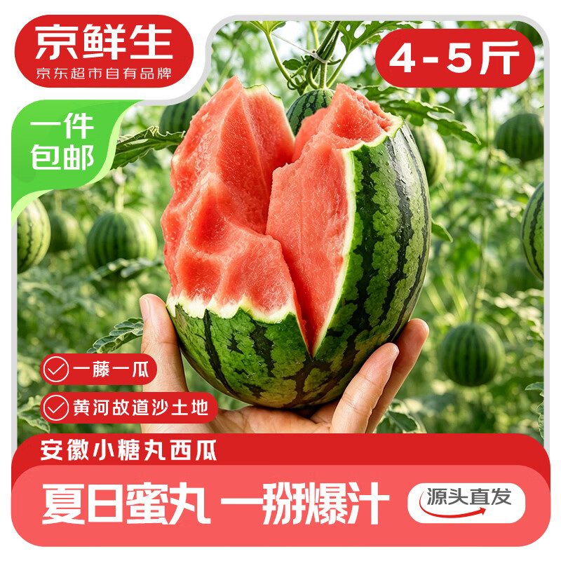 京鲜生 安徽手剥小糖丸西瓜 1-2粒装 净重4-5斤 生鲜水果 源头直发包邮