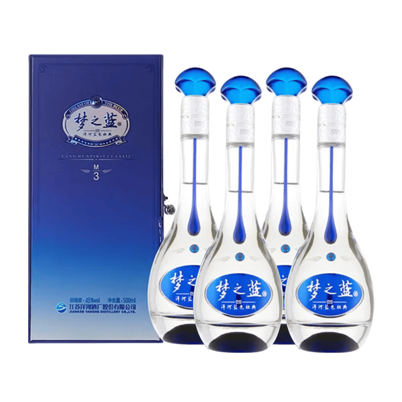 洋河梦之蓝M3 45度 绵柔浓香型白酒 蓝色经典 礼宴佳品 45度 500mL 4瓶 整箱装