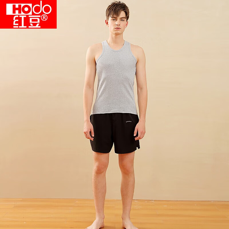 红豆(Hodo)背心男纯棉男士背心全棉运动修身无袖T恤男夏季打底汗衫2件装 白色+麻灰 3XL 185/110