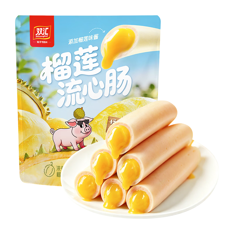 双汇榴莲流心肠40g*5支火腿肠榴莲风味特色小吃办公室宿舍零食解馋 40g*5支（1袋）