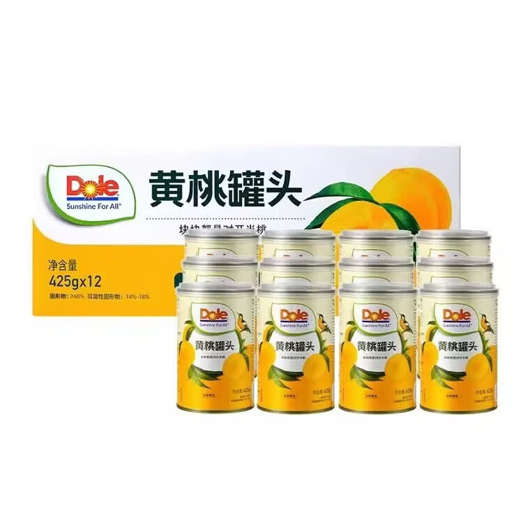 都乐（DOLE）黄桃罐头 新鲜水果 砀山黄桃解馋休闲零食 425g*12罐