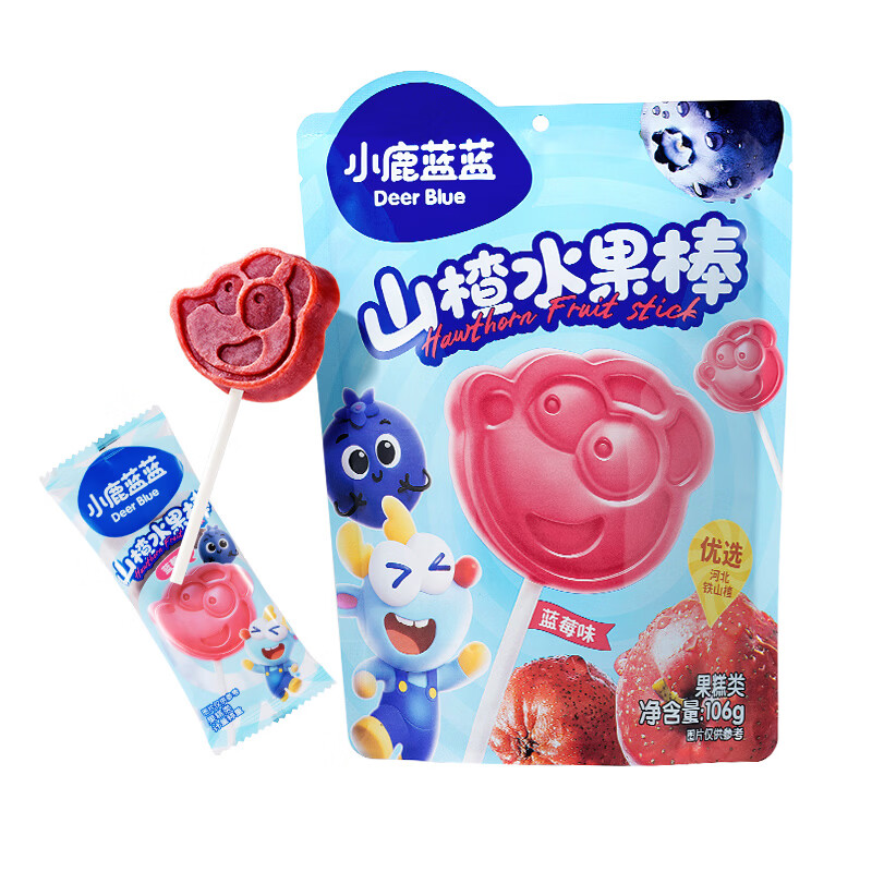 小鹿蓝蓝山楂棒棒糖儿童零食无添加色素宝宝水果味糖果 【蓝莓味】山楂水果棒/106g