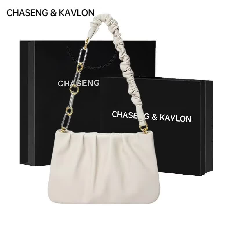 CHASENG&KAVLON生日礼物送女友小&ck女包女士包包褶皱云朵包单肩斜挎包腋下包 白色-轻奢气质款 CK0656