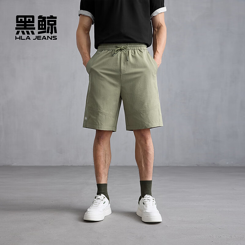 黑鲸(HLAJEANS)海澜之家旗下腰间抽绳休闲中裤男2026年夏季新品户外短裤男 咖色04 3XL