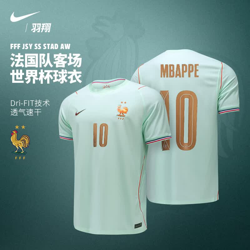 耐克（NIKE）2026赛季世界杯法国队男子足球T恤客场球迷版短袖上衣 10#Mbappé 姆巴佩印号球衣 L