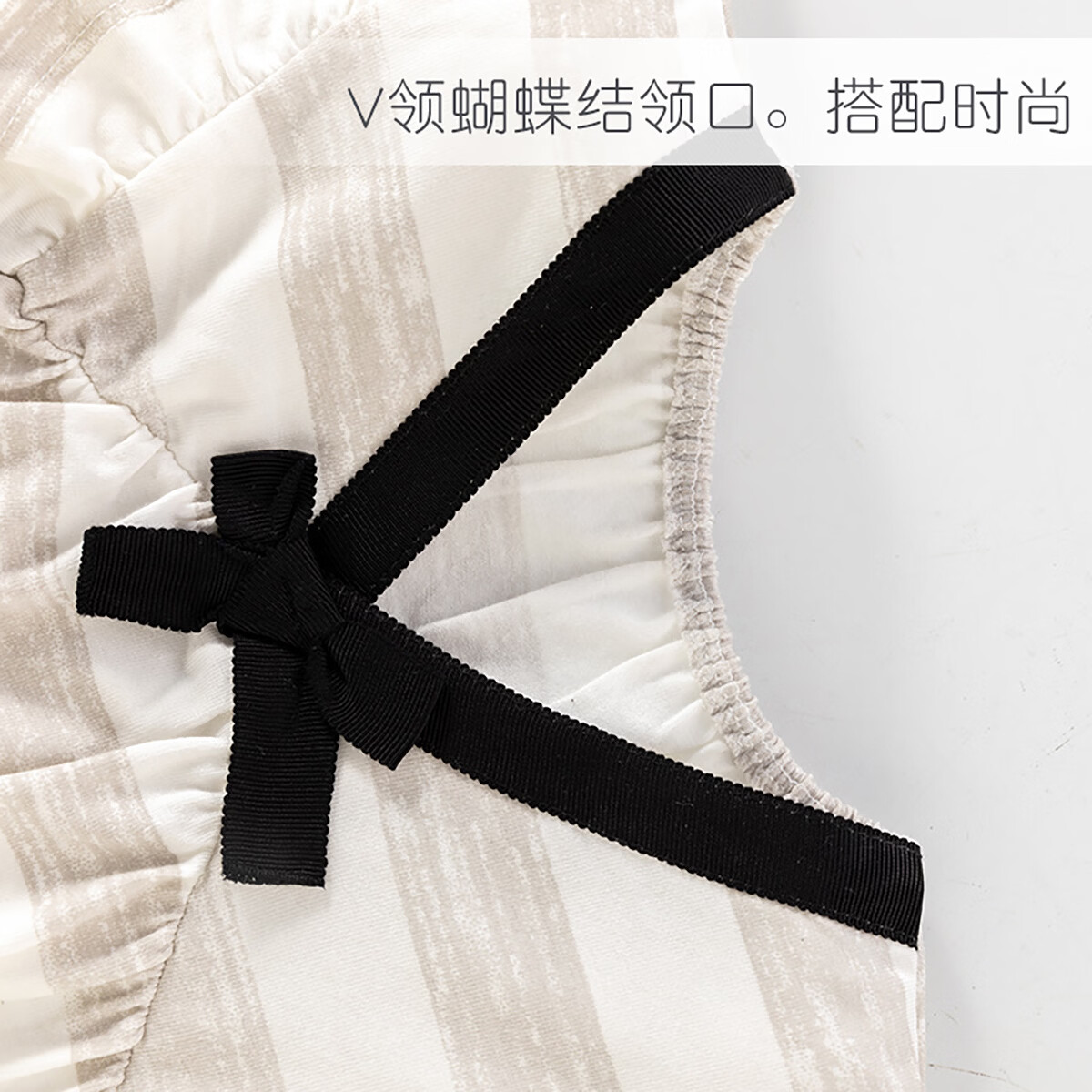 欢喜小熊（huanxixiaoxiong）【清仓】新生儿连体衣男女宝宝哈衣夏季爬服 小V领蝴蝶结连衣灰 100cm