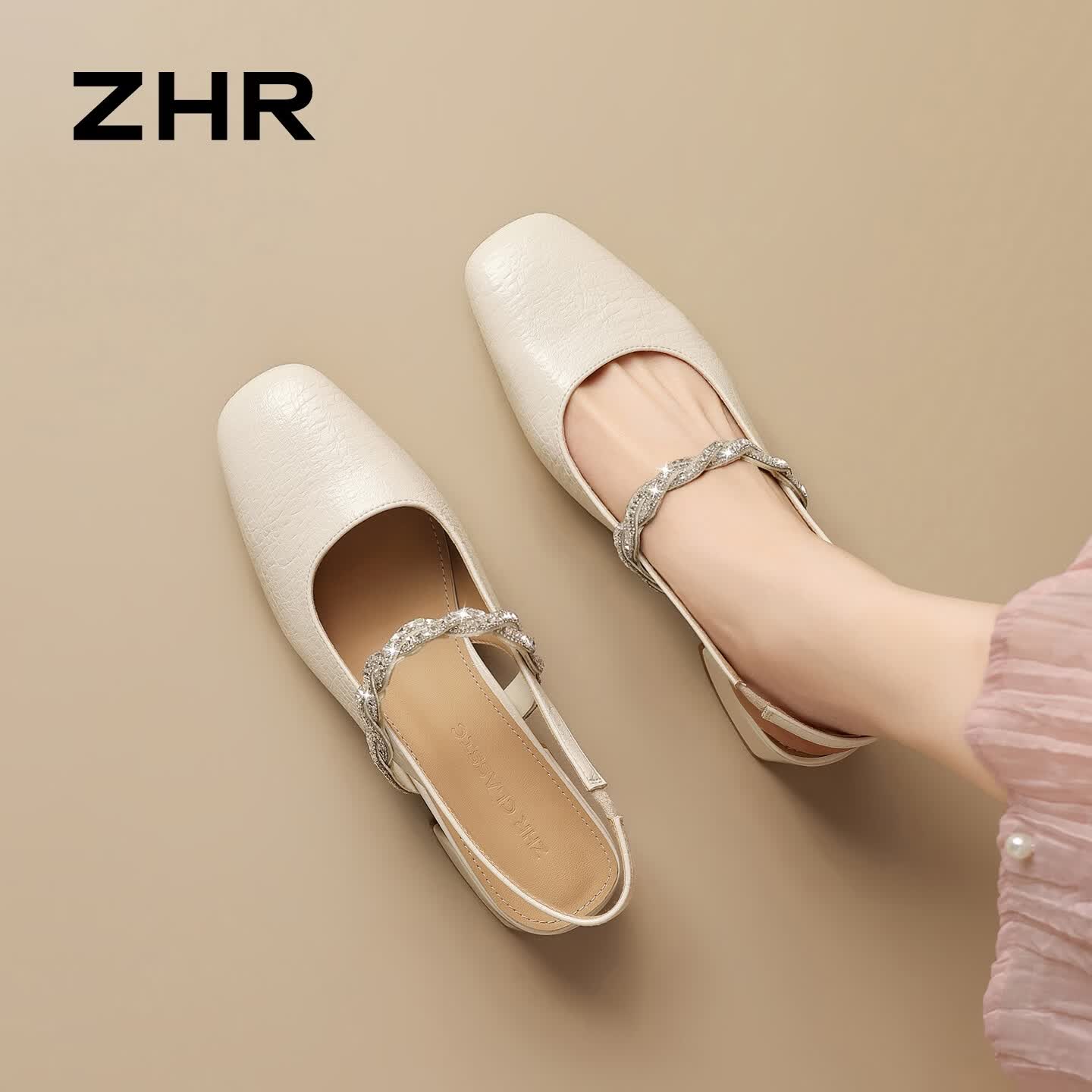 ZHR则则包头凉鞋女2026夏季新款法式单鞋方头玛丽珍鞋子女 BL780米色35
