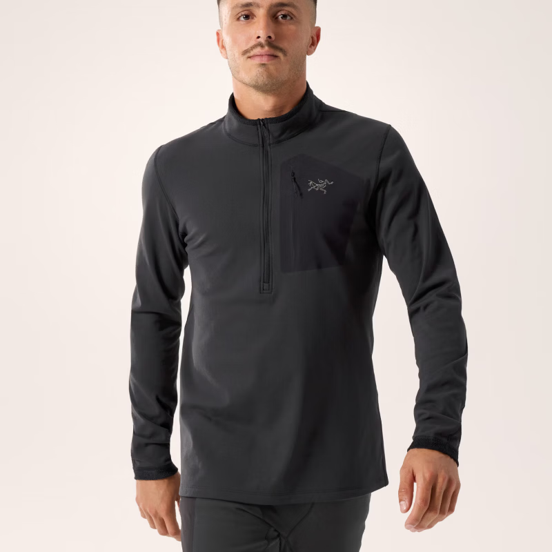 始祖鸟（ARC'TERYX）新款Rho SV Zip Neck 男士抓绒衣户外徒步保暖透气半拉链卫衣 Black/黑色 XS