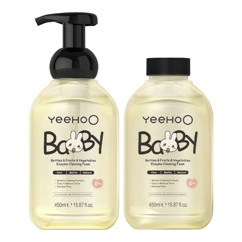 英氏（YEEHOO）奶瓶清洗剂洗奶瓶刷婴儿奶瓶奶嘴果蔬玩具洗洁精酵素清洁泡沫b 【到手2件】奶瓶清洗剂450ml*2