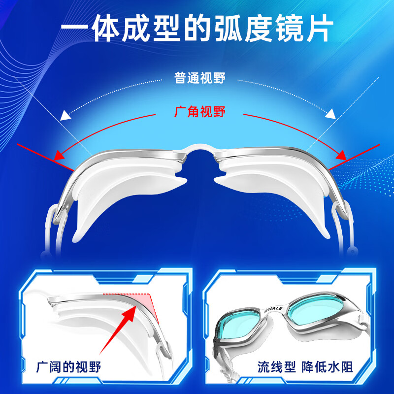 鲸鱼泳镜s1第二代抗菌泳镜长效防雾防水高清近视带度数游泳眼镜游泳镜 【2026升级款】黑框-透明镜片 750度