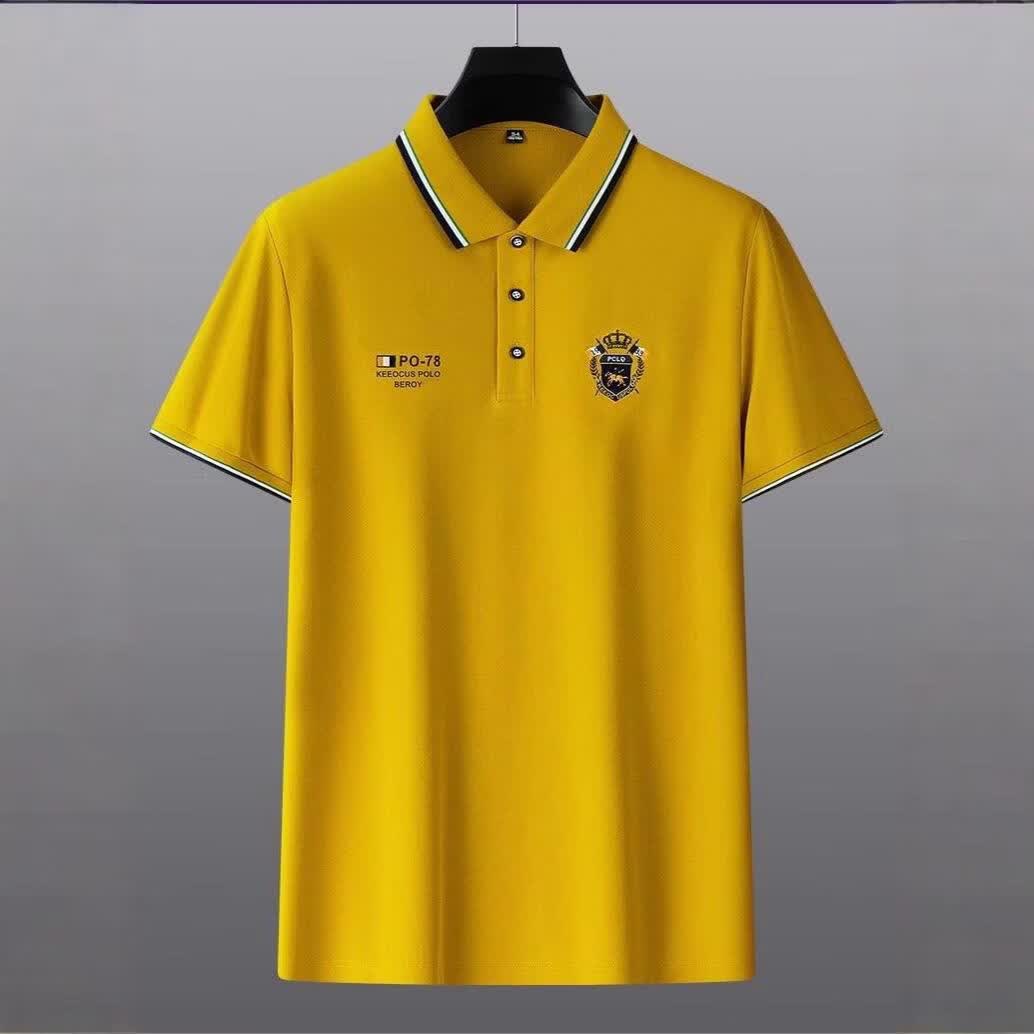 2026夏季新款翻领短袖T恤商务休闲半袖上衣男 黄色 4XL 【180-195斤】