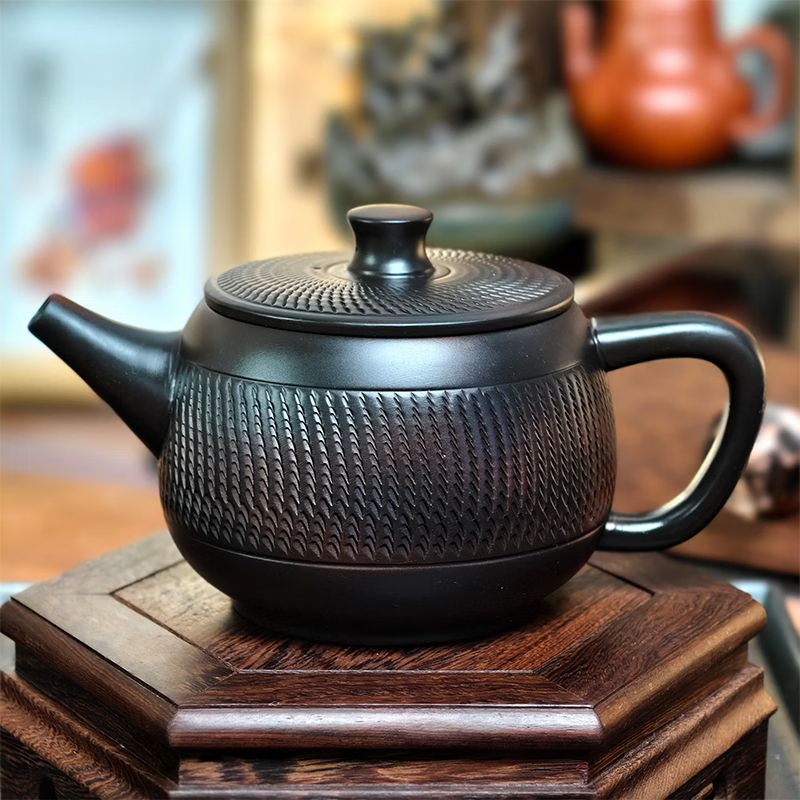 凤鸣壶紫陶壶手工跳刀纹大汉瓦大容量茶壶家用功夫茶具泡茶壶808 紫砂凤鸣汉瓦壶
