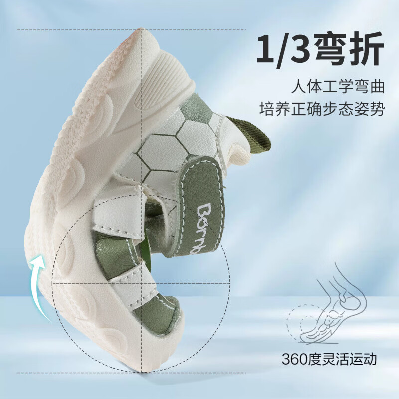 贝贝怡（Bornbay）夏季新款宝宝凉鞋男童学步鞋0一1-2岁婴儿防滑软底 白绿 25