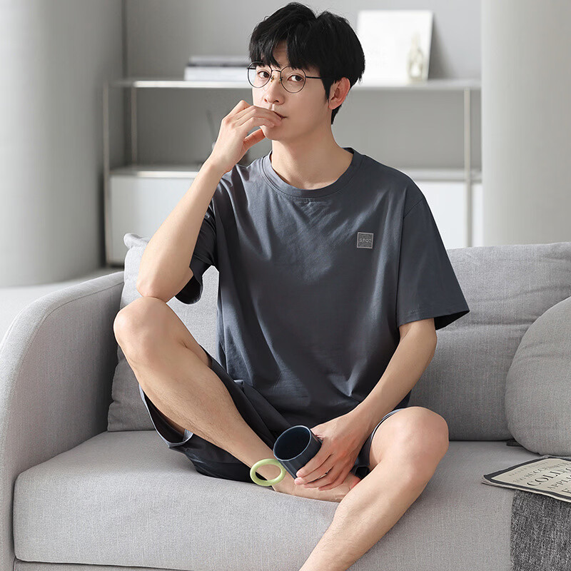 浪莎睡衣男士冰丝夏季抑菌莫代尔凉感可外穿圆领简约休闲家居服男套装 【10A抑菌】夏季热卖冰丝凉感 3XL /185码（体重160-180斤）