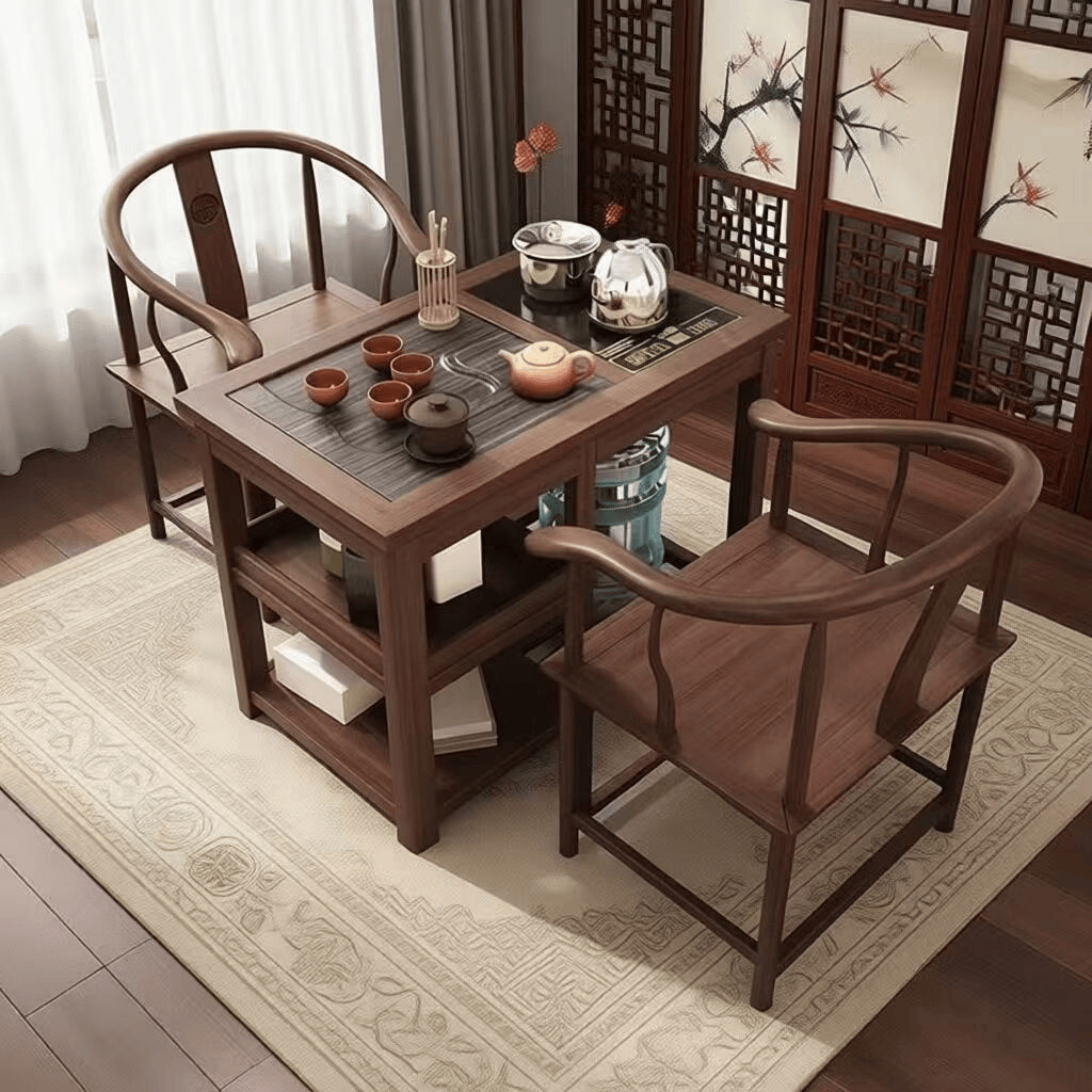 沐含玥实木阳台茶桌椅组合家用小户型功夫茶几烧水壶一体泡茶台喝茶桌子