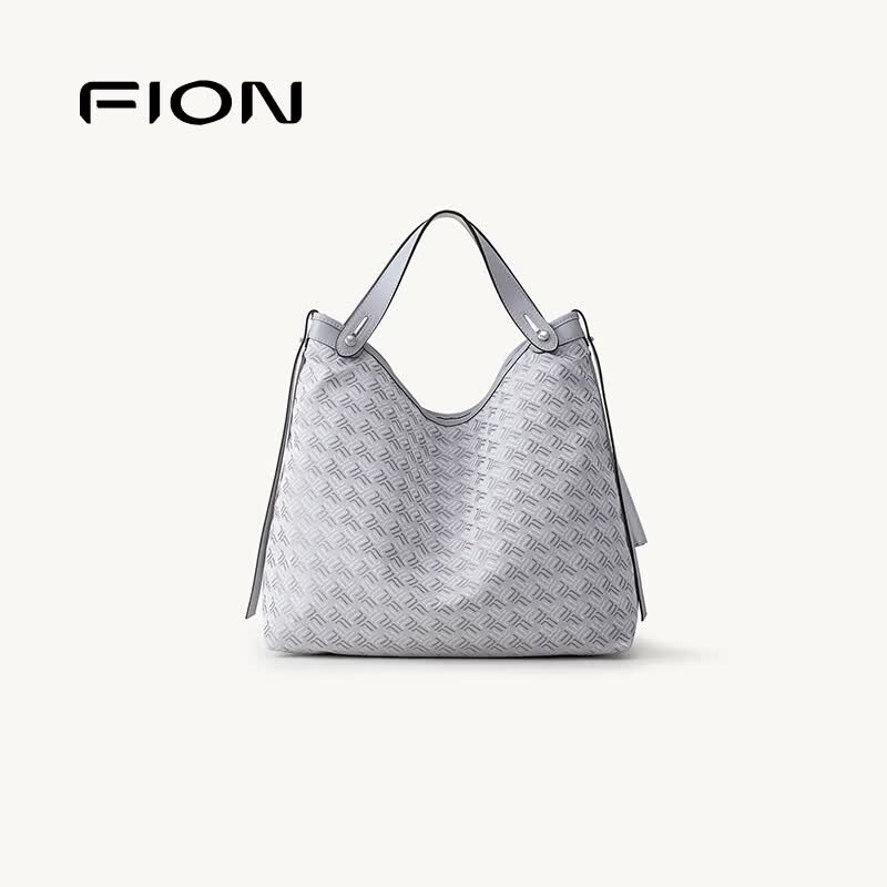 FION菲安妮新款包包女包托特包大容量单肩手提斜挎包生日礼物 银灰-大款(小猫挂件
