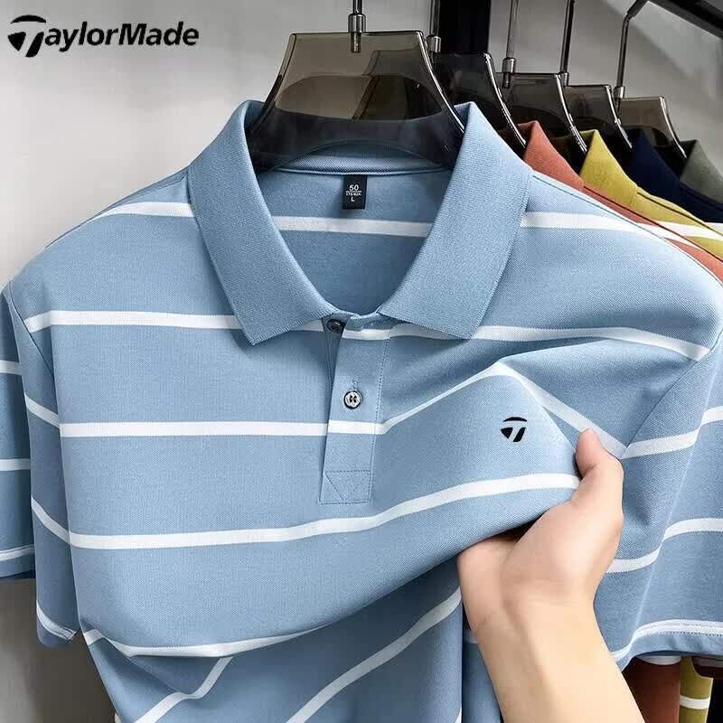 Taylormade泰勒梅高尔夫运动纯棉Polo衫户外休闲短袖体恤翻领上衣 浅蓝 4XL 建议190-210
