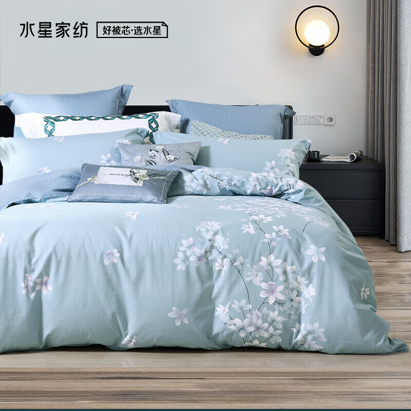 水星家纺 床上四件套纯棉床单被套枕套 床上用品1.8米床花舞幽然