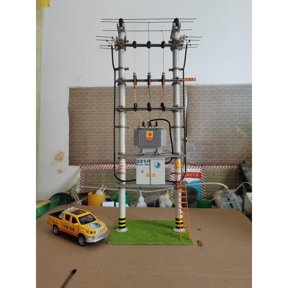 国网南网双杆台变柱上变压器台架台区电杆模型摆件办公室展厅领导 国