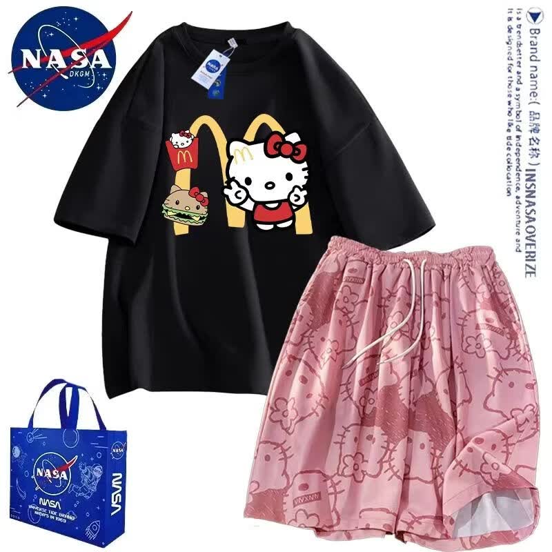 INSNASAOVERIZENASA联名HelloKitty睡衣夏季男女卡通可爱短袖短裤睡裤家居服套装 HelloKitty【白色t恤+短裤】男女同款 均码 短袖L+短裤XL 120斤-140斤